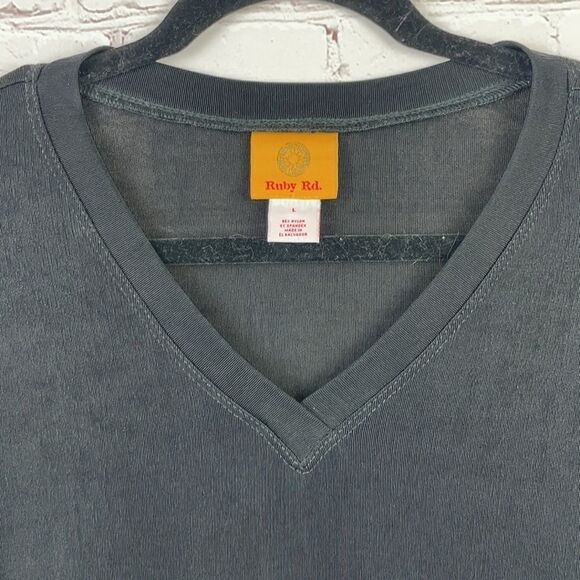 Ruby Rd.  Black V-neck liquid knit top. Large - Picture 2 of 6